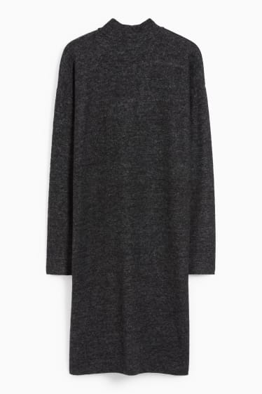 Women - Basic knitted dress with band collar - dark gray