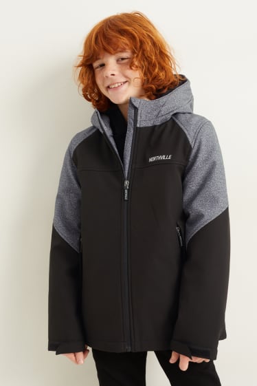Niños: niños - Chaqueta softshell con capucha - negro
