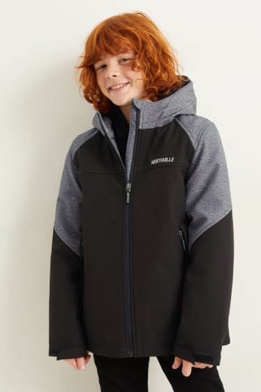 Niños - Chaqueta softshell con capucha - negro