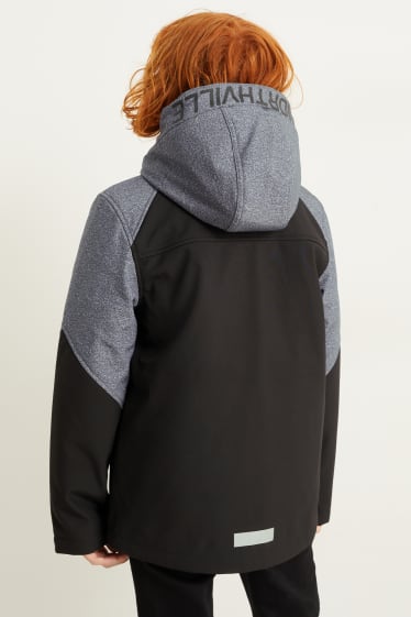 Niños: niños - Chaqueta softshell con capucha - negro