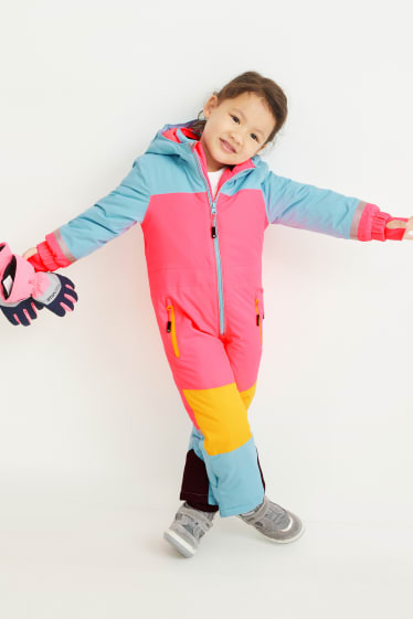 Enfants filles - Combinaison de ski à capuche - rose fluo