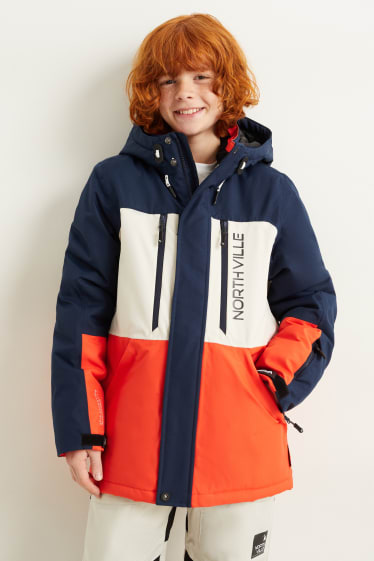 Kinder - Skijacke mit Kapuze - wasserdicht - orange / blau