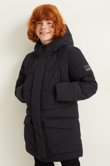 Kinder - Steppjacke mit Kapuze - schwarz