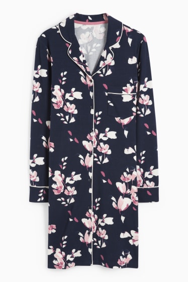 Femmes - Chemise de nuit - à fleurs - bleu foncé