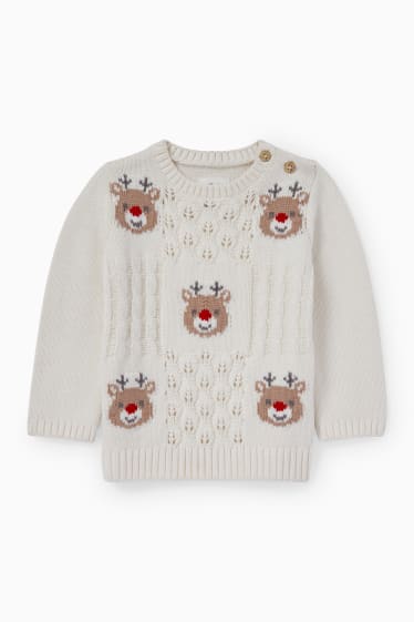 Bébés filles - Pullover de Noël pour bébé - Rudolf - blanc crème