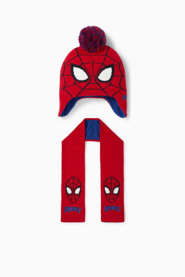Kinder Jungen - Spider-Man - Set - Mütze und Schal - 2 teilig - rot / blau