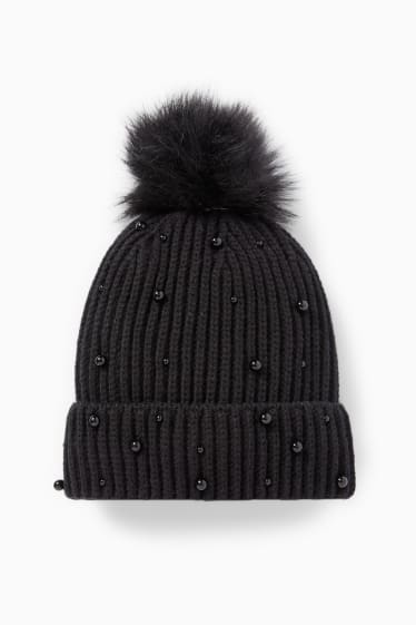 Enfants filles - Bonnet en maille - noir