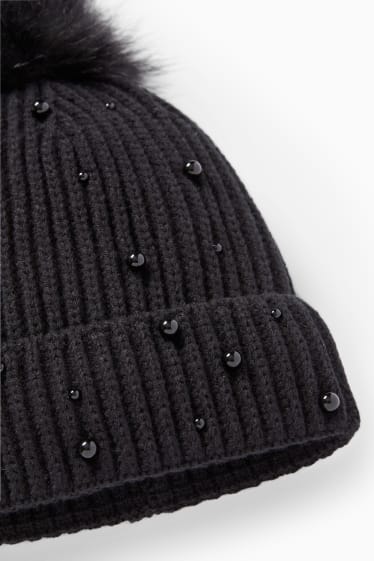Enfants filles - Bonnet en maille - noir