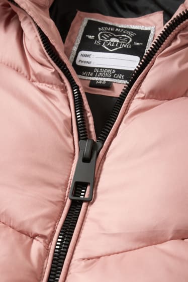 Dětské - Prošívaný kabát s kapucí - růžová