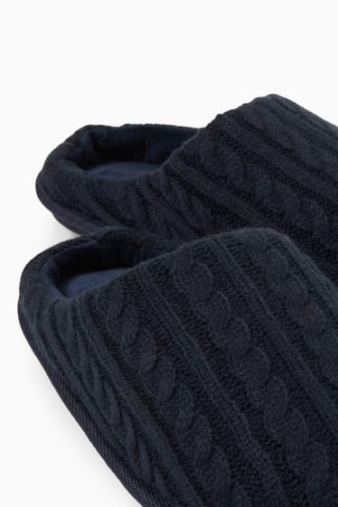 Men - Knitted slippers - cable knit pattern - dark blue
