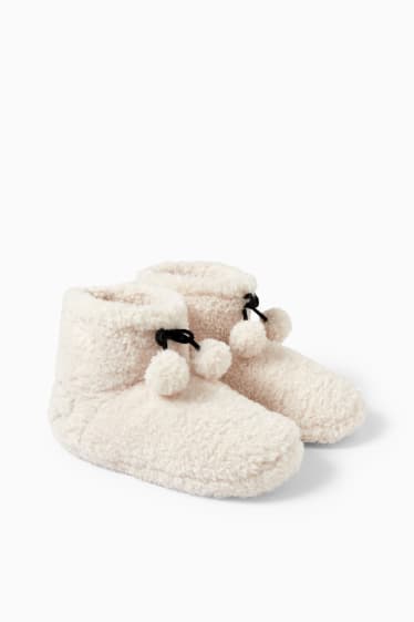 Women - Teddy fur slippers - Mickey Mouse - beige