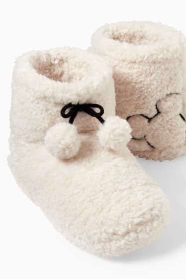 Women - Teddy fur slippers - Mickey Mouse - beige