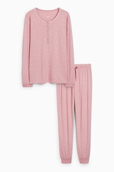 Damen - Pyjama - geblümt - rosa