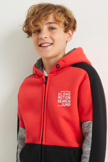 Enfants garçons - Sweat zippé avec capuche - rouge / noir