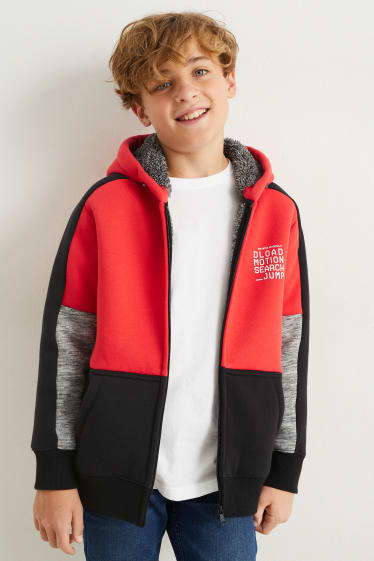 Enfants garçons - Sweat zippé avec capuche - rouge / noir