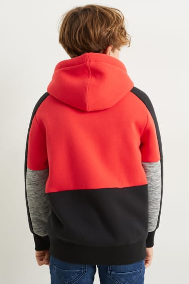 Enfants garçons - Sweat zippé avec capuche - rouge / noir