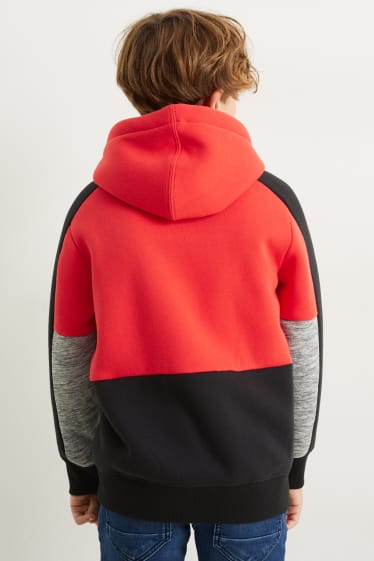 Kinder - Sweatjacke mit Kapuze - rot / schwarz