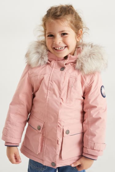 Kinder - Jacke mit Kapuze und Kunstfellbesatz - wasserdicht - rosa