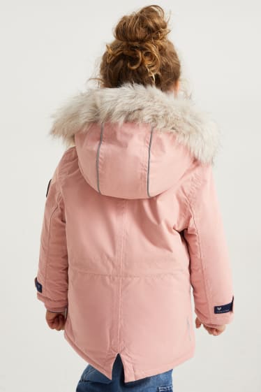 Copii - Jachetă cu glugă și aplicații din blană artificială - roz