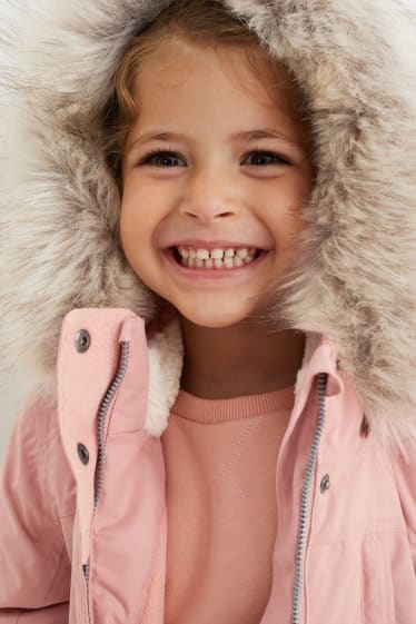 Kinder Mädchen - Jacke mit Kapuze und Kunstfellbesatz - wasserdicht - rosa