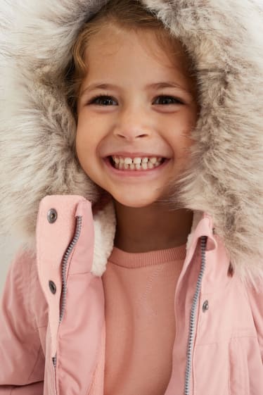 Kinder - Jacke mit Kapuze und Kunstfellbesatz - wasserdicht - rosa