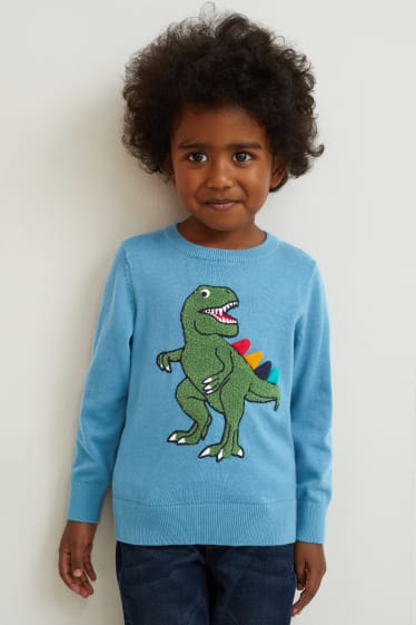 Dětské - Motiv dinosaura - svetr - modrá