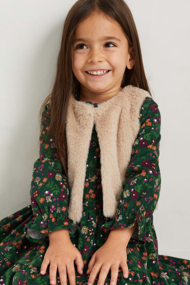 Bambine - Set - vestito, gilet e collant - 3 pezzi - verde scuro