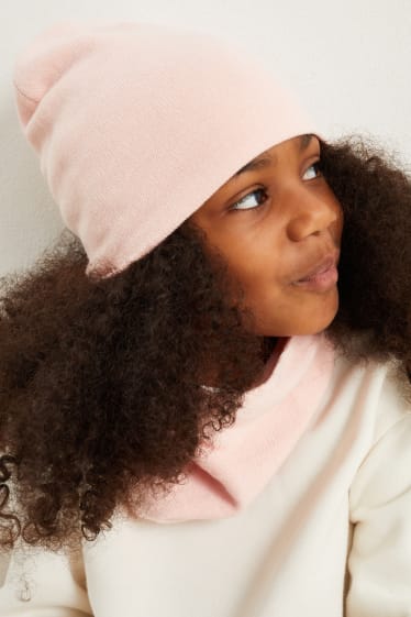 Kinderen: meisjes - Set - muts en colsjaal - 2-delig - roze