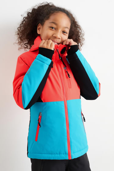Bambini - Giacca da sci con cappuccio - impermeabile - fucsia fluorescente