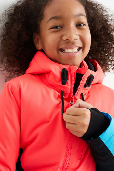 Niños - Chaqueta de esquí con capucha - impermeable - fucsia fosforito