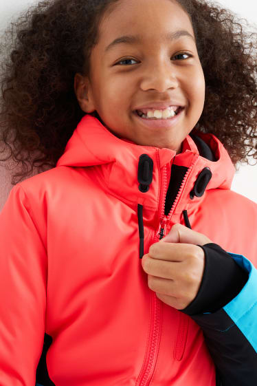 Enfants filles - Veste de ski à capuche - imperméable - rose fluo