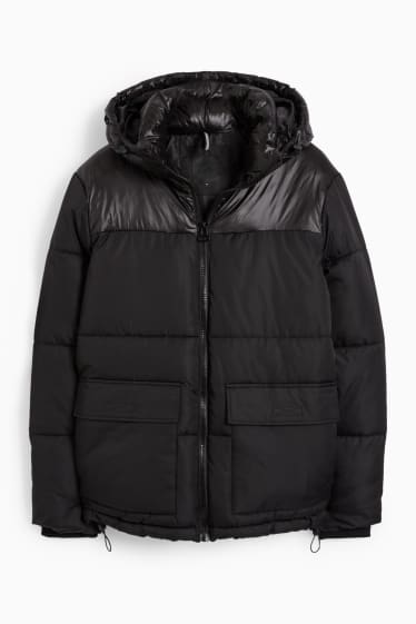 Men - Quilted jacket with hood - black