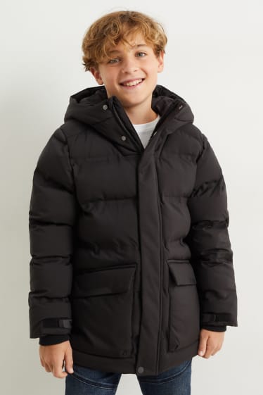 Kinder - Steppjacke mit Kapuze - schwarz