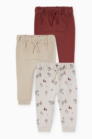 Baby: jongens - Set van 3 - dieren uit het bos - babyjoggingbroek - licht beige