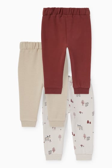 Baby: jongens - Set van 3 - dieren uit het bos - babyjoggingbroek - licht beige