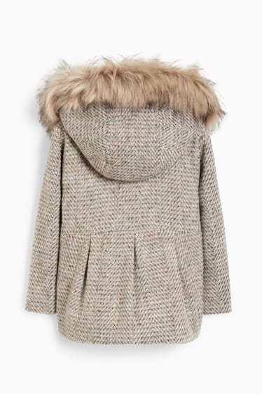 Enfants filles - Veste avec capuche et garniture en imitation fourrure - beige