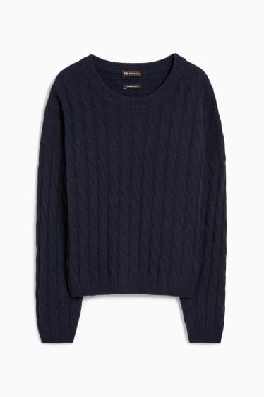 Donna - Maglione di cashmere - motivo a treccia - blu scuro
