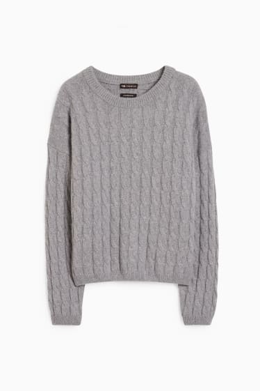Women - Cashmere jumper - cable knit pattern - gray