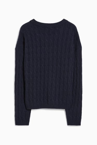 Women - Cashmere jumper - cable knit pattern - dark blue