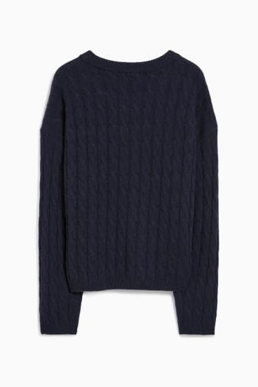 Donna - Maglione di cashmere - motivo a treccia - blu scuro