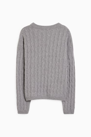 Dámské - Kašmírový svetr - copánkový vzor - šedá