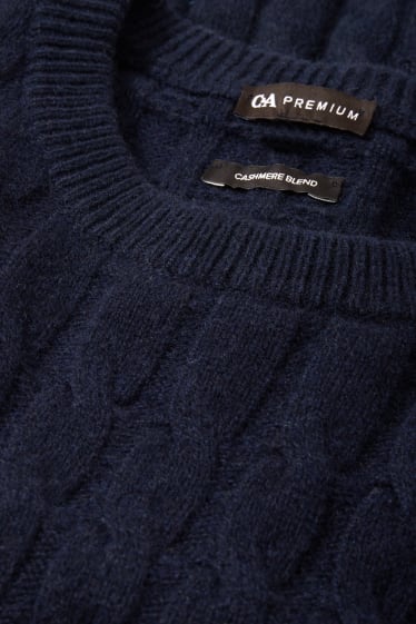 Donna - Maglione di cashmere - motivo a treccia - blu scuro