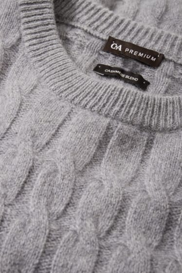 Dámské - Kašmírový svetr - copánkový vzor - šedá