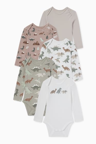 Baby Boys - Multipack of 5 - dinosaur - baby bodysuit - white / gray