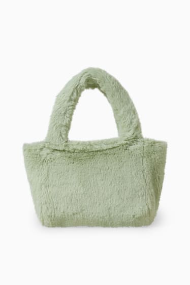 Dětské - Malá taška z umělé kožešiny - světle zelená