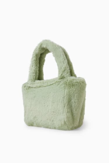 Dětské - Malá taška z umělé kožešiny - světle zelená