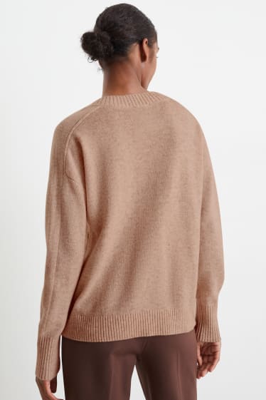 Women - V-neck jumper - wool blend - light beige