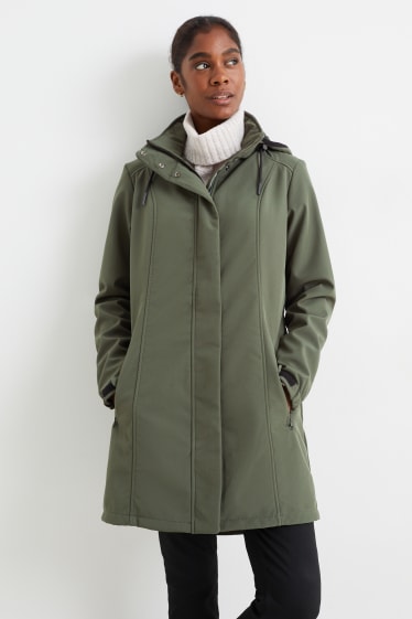 Donna - Cappotto soft shell con cappuccio - verde