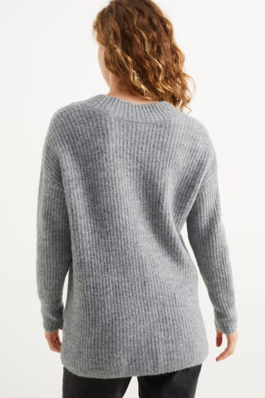 Damen - Pullover mit V-Ausschnitt - grau