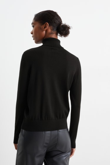 Kobiety - Sweter z golfem z wełny merynosów basic - czarny